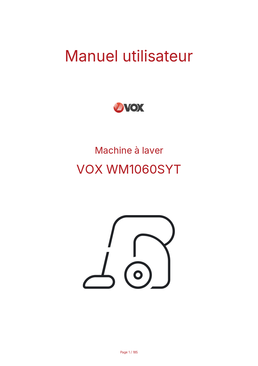 Page n°1 - Manuel utilisateur VOX WM1060SYT