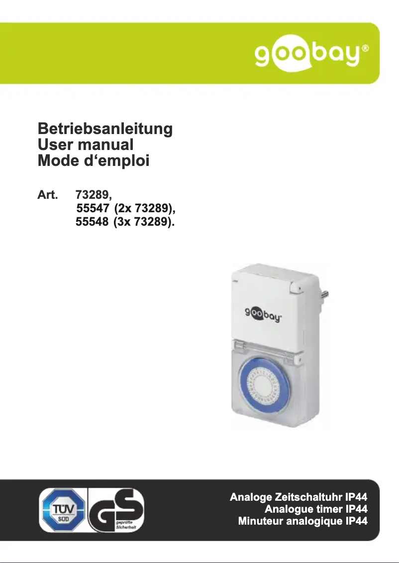 Page n°1 - Manuel utilisateur Goobay 73289