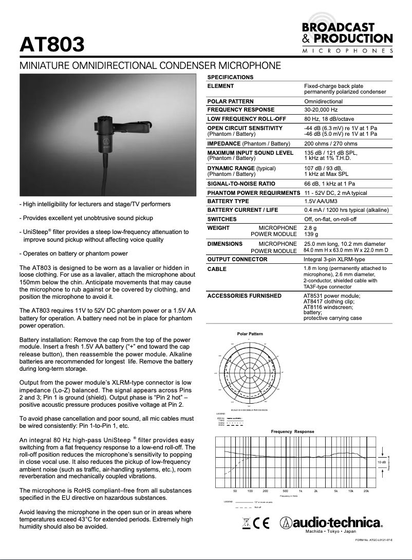 Página 1 del manual Manual de usuario Audio-Technica AT803