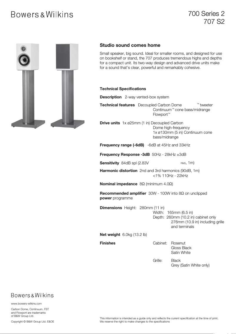 Página 1 del manual Ficha técnica Bowers & Wilkins 707 S2