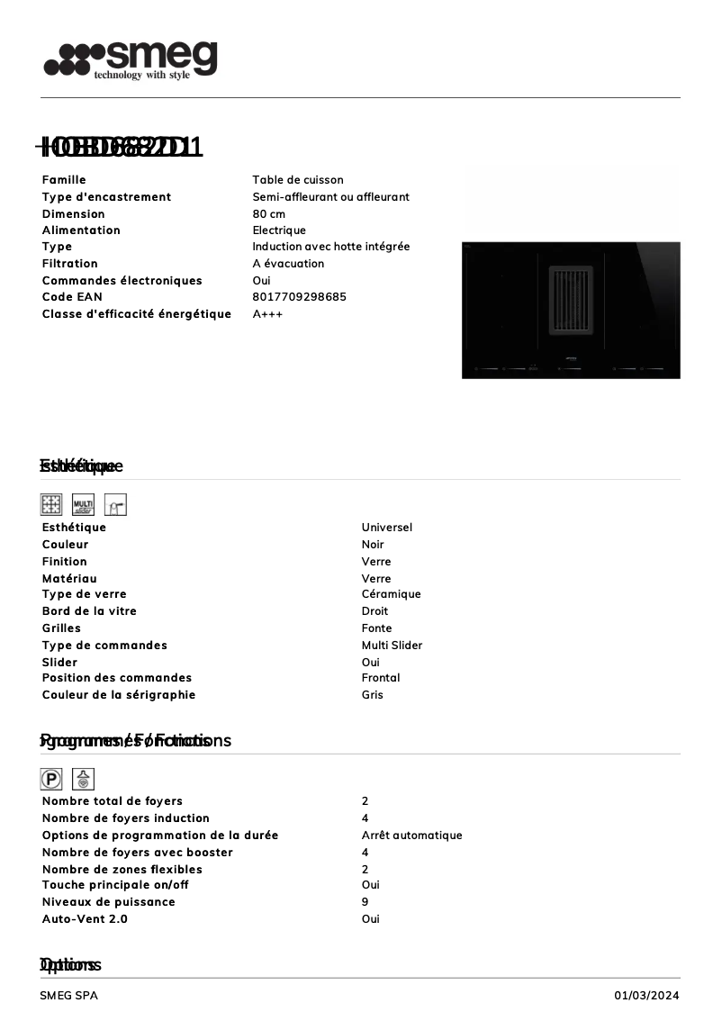 Page n°1 - Fiche technique Smeg HOBD682D1