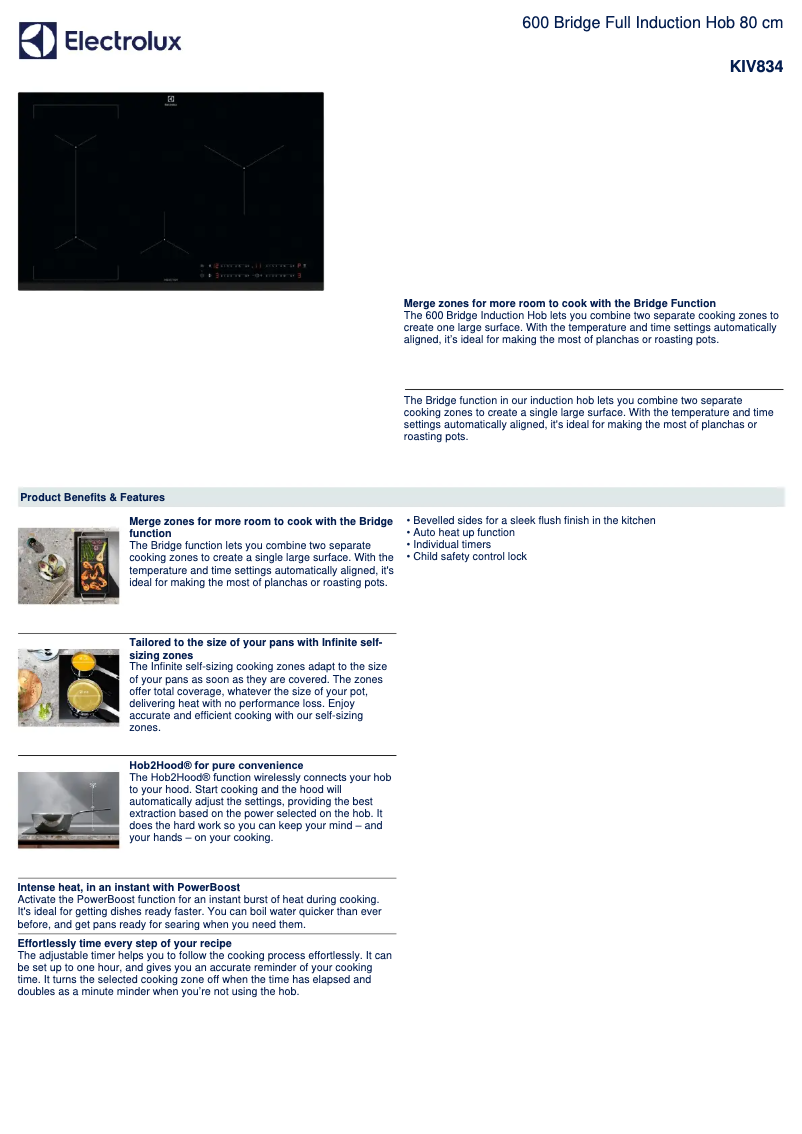Page 1 de la notice Fiche technique Electrolux KIV834