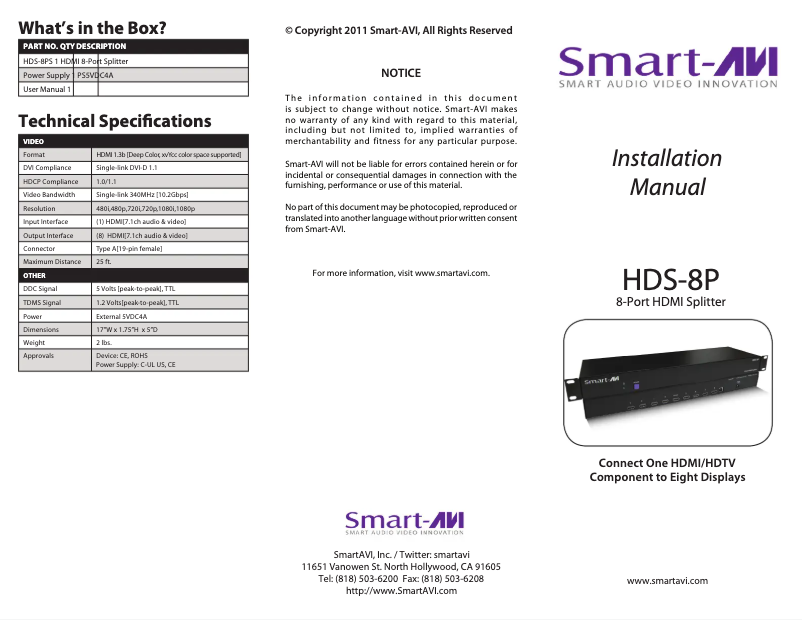 Page n°1 - Manuel utilisateur Smart-AVI HDS-8PS