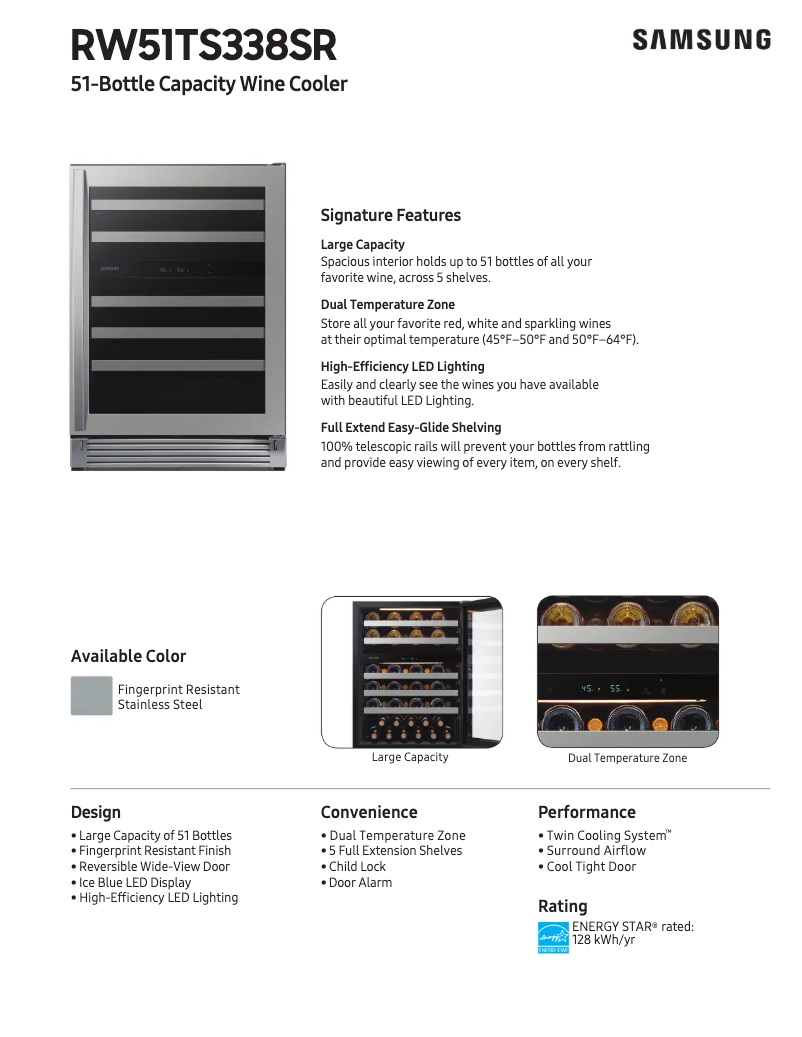 Page 1 de la notice Fiche technique Samsung RW51TS338SR