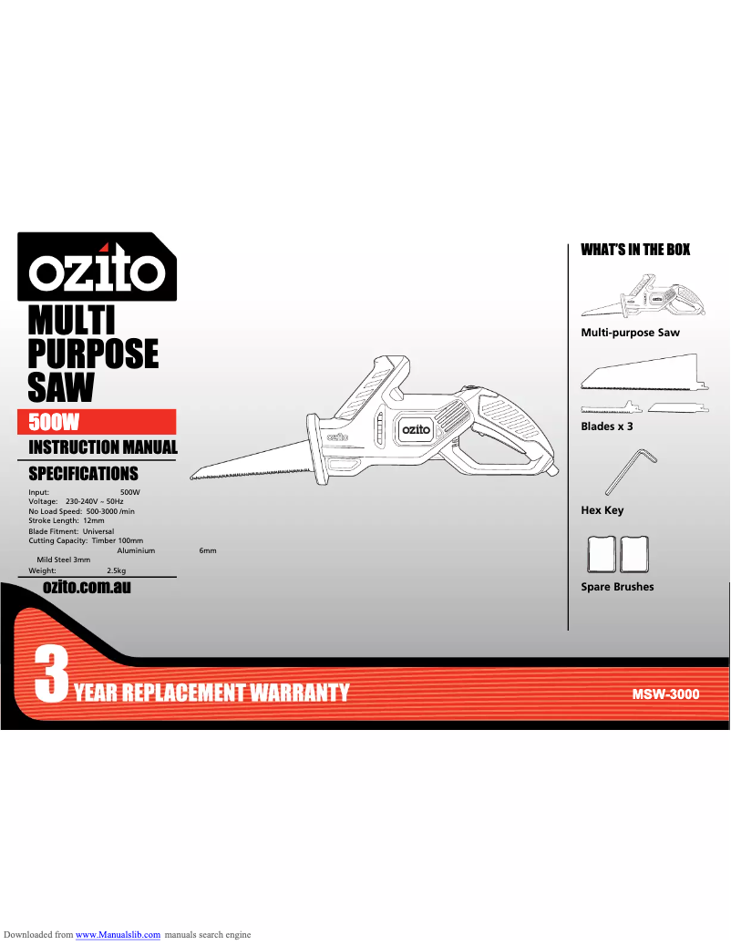 Page 1 de la notice Manuel utilisateur Ozito MSW-3000