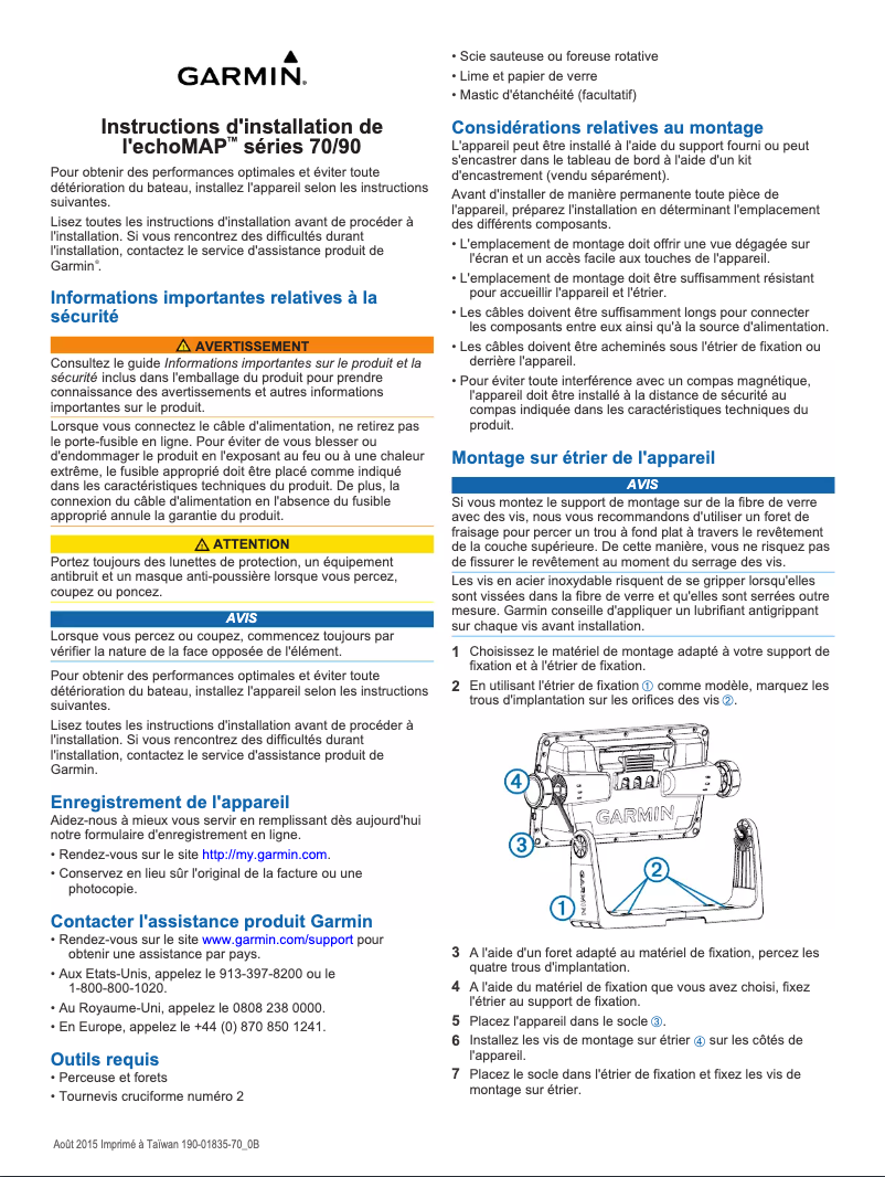 Page 1 de la notice Guide d'installation Garmin EchoMAP 71sv