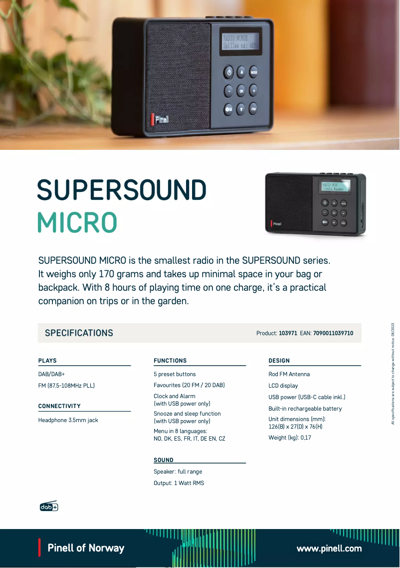 Página 1 del manual Ficha técnica Pinell Supersound Micro