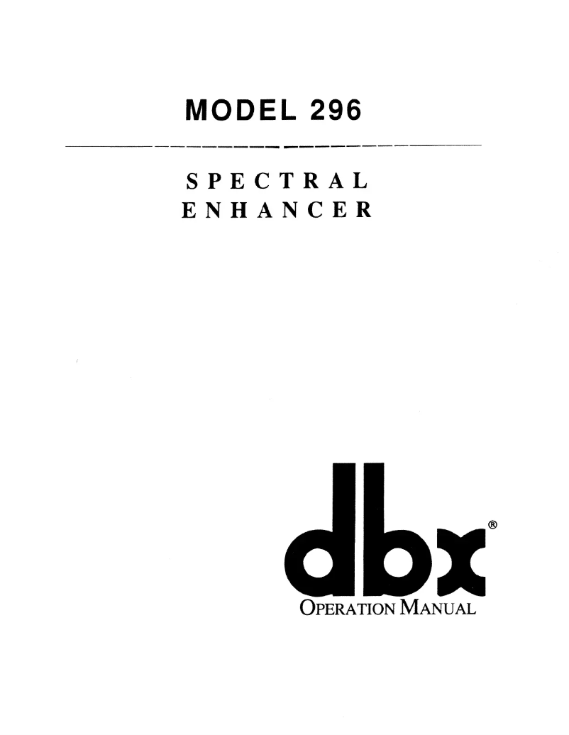 Page n°1 - Manuel utilisateur DBX 296 Project 1