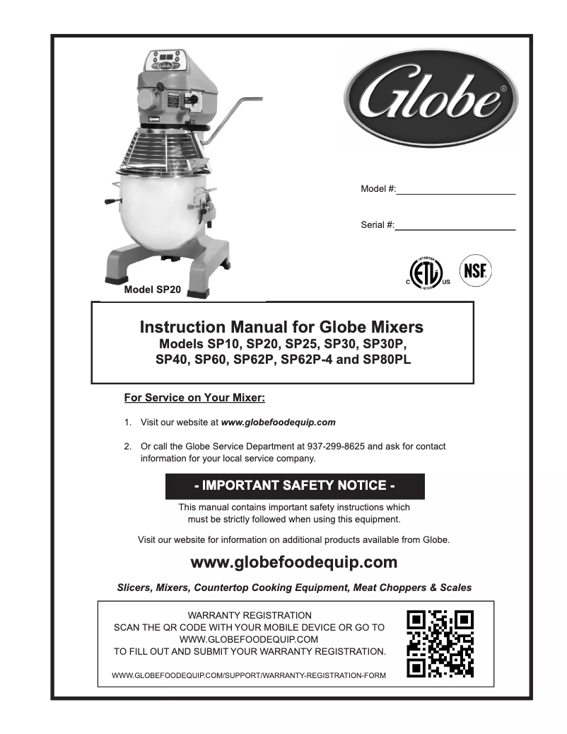 Page n°1 - Manuel utilisateur Globe SP30