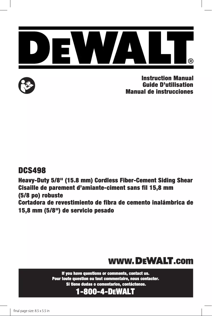 Page 1 de la notice Manuel utilisateur DeWalt DCS498
