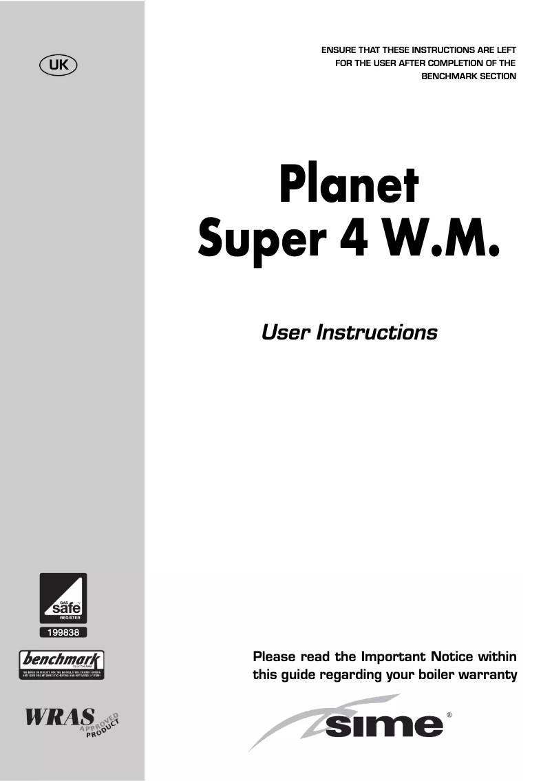 Page 1 de la notice Manuel utilisateur SIME Planet Super 4 W.M.