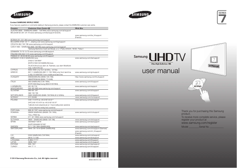 Page 1 de la notice Manuel utilisateur Samsung UE65HU7200