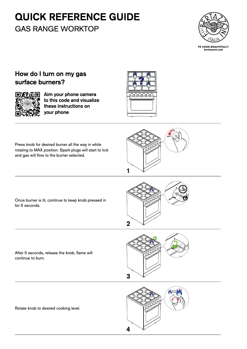 Página 1 del manual Guía de inicio rápido Bertazzoni PRO305GASXV