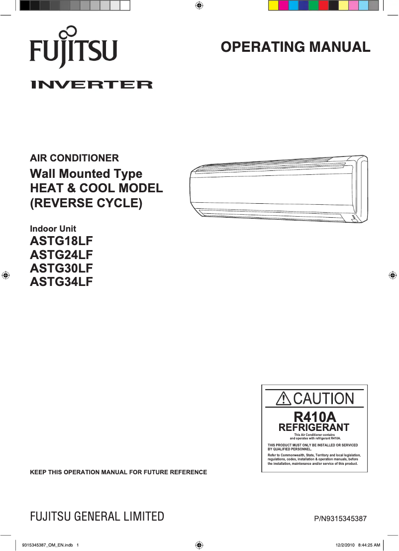 Page 1 de la notice Manuel utilisateur Fujitsu Classic ASTG34LFCC