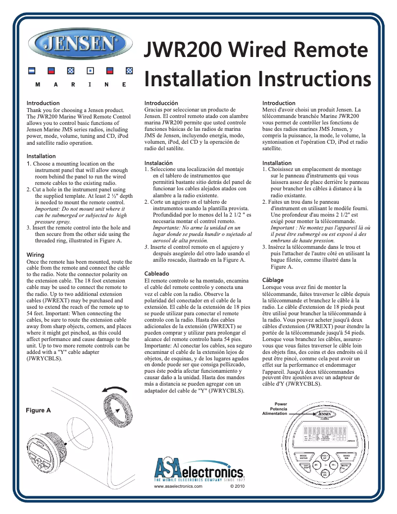 Page 1 de la notice Manuel utilisateur Jensen JWR200