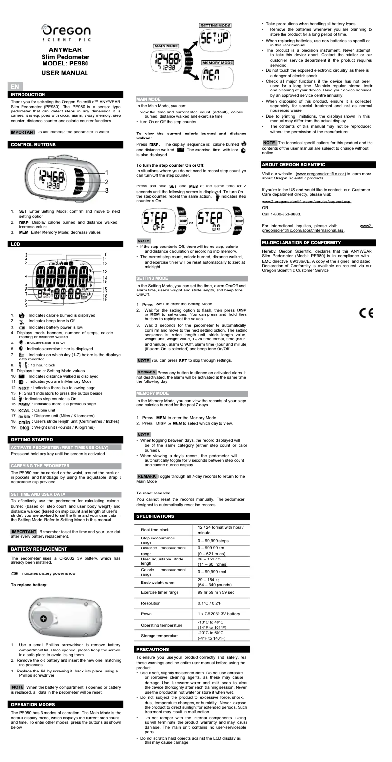 Image de la première page du manuel de l'appareil PE980