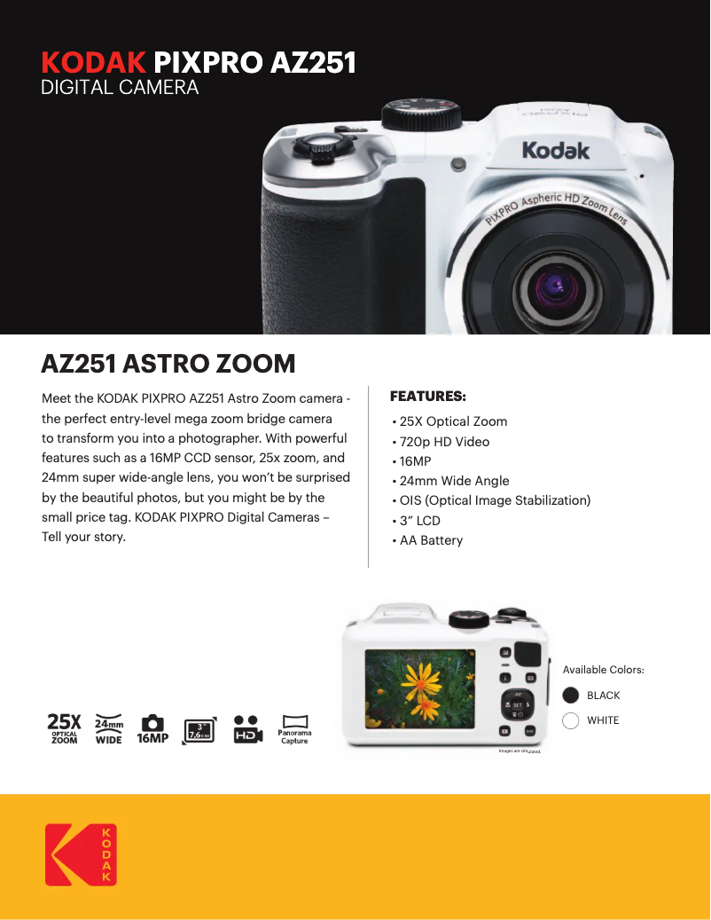 Page 1 de la notice Fiche technique Kodak Pixpro AZ251