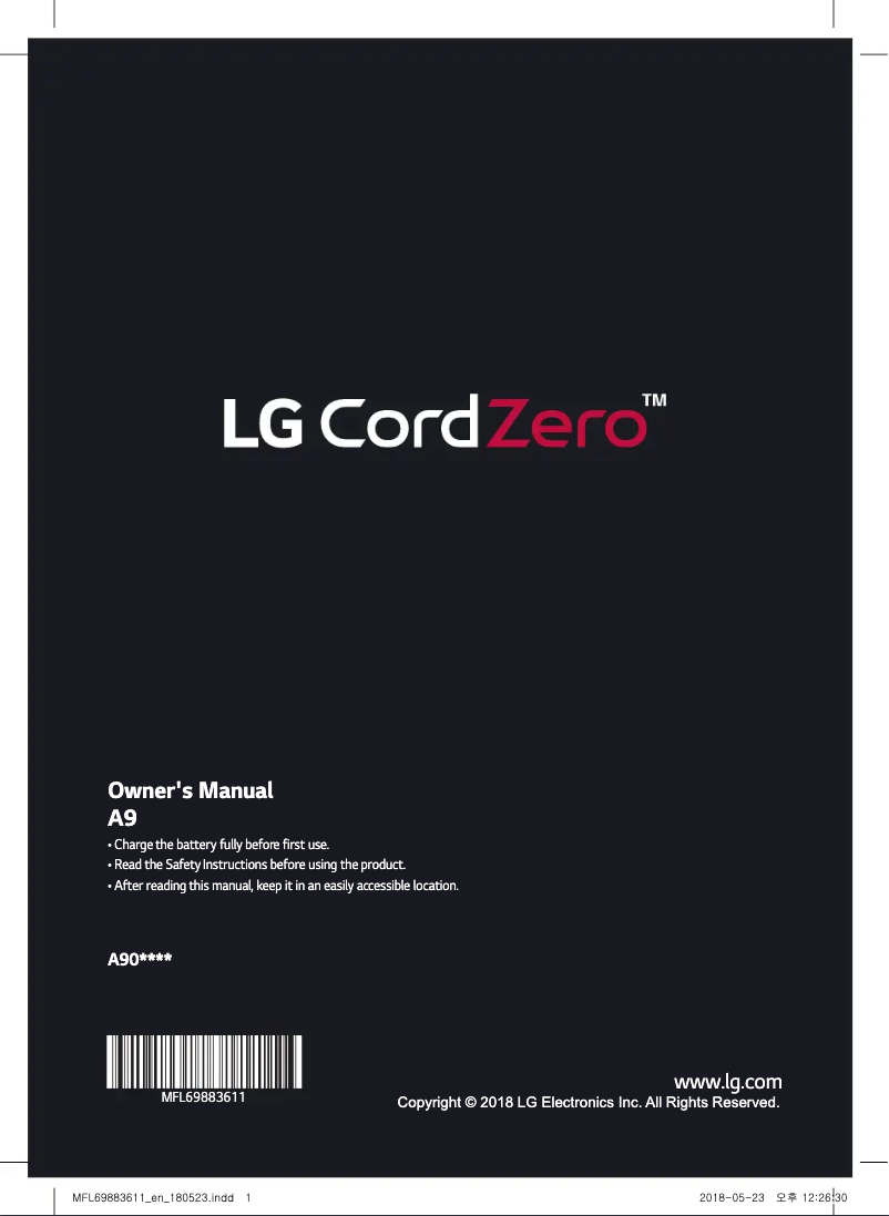 Page 1 of the manual User Manual LG CordZero A9 A902RM