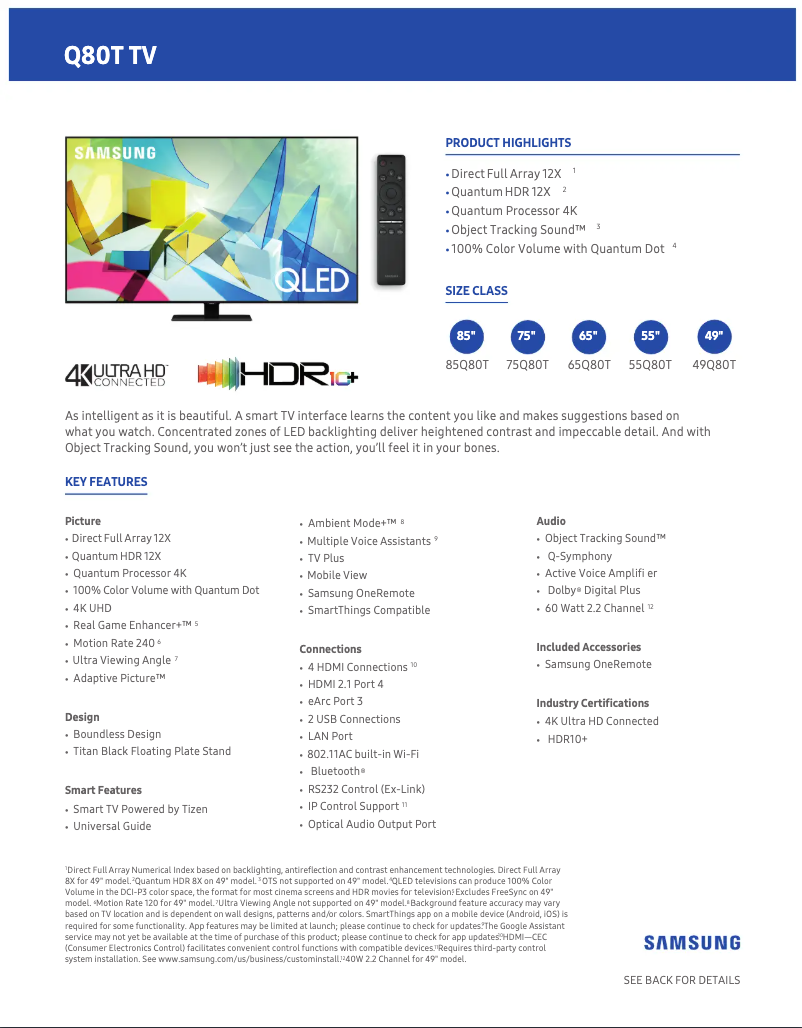 Page n°1 - Fiche technique Samsung QN85Q80TAFXZA