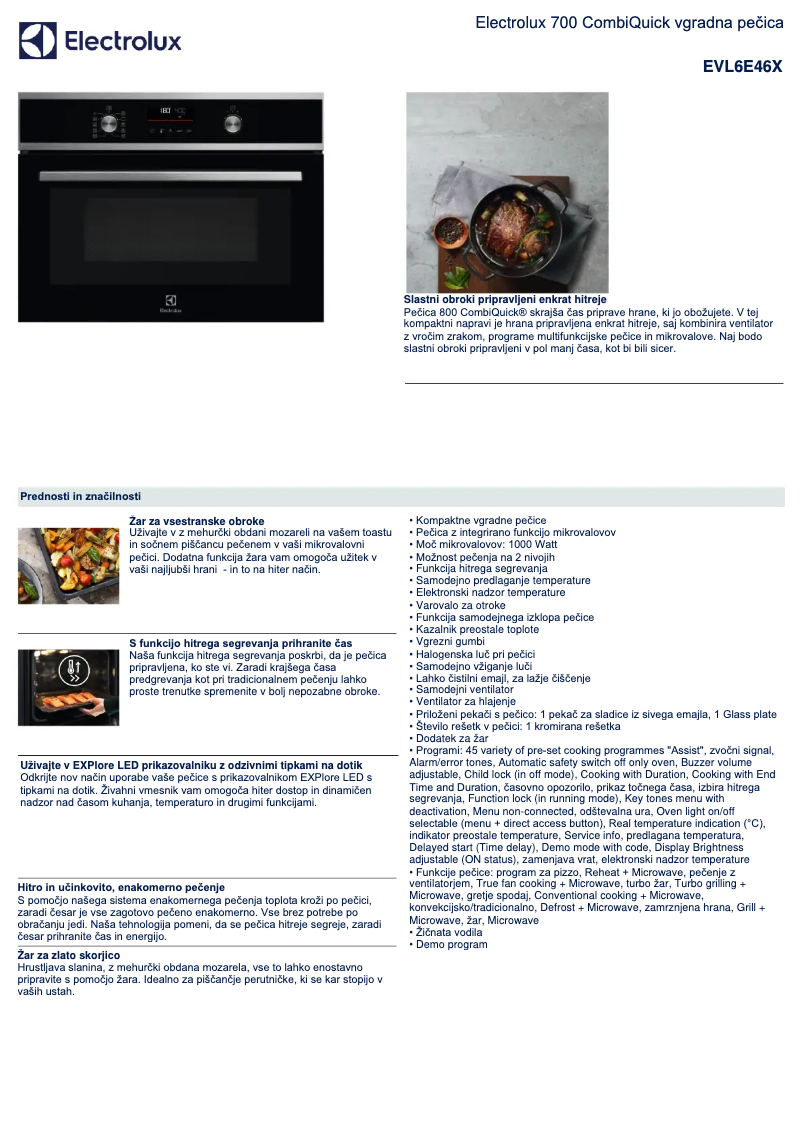 Page 1 de la notice Fiche technique Electrolux EVL6E46X