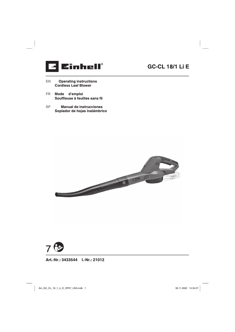 Page n°1 - Manuel utilisateur Einhell GC-CL 18/1 Li E