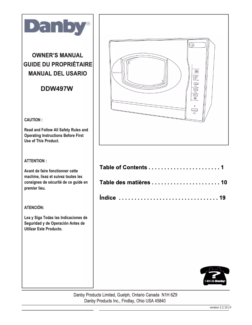 Page 1 de la notice Manuel utilisateur Danby DDW497W