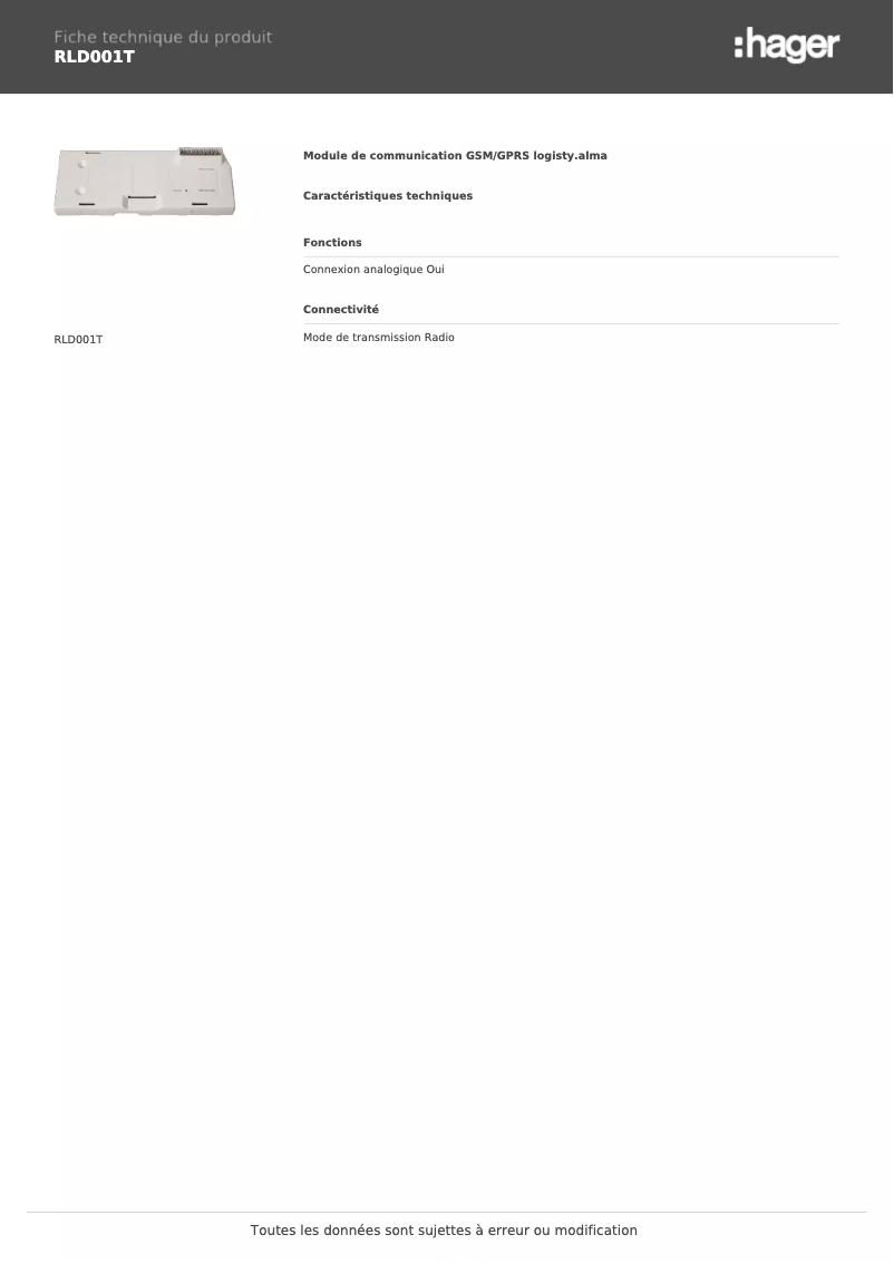 Image de la première page du manuel de l'appareil RLD001T