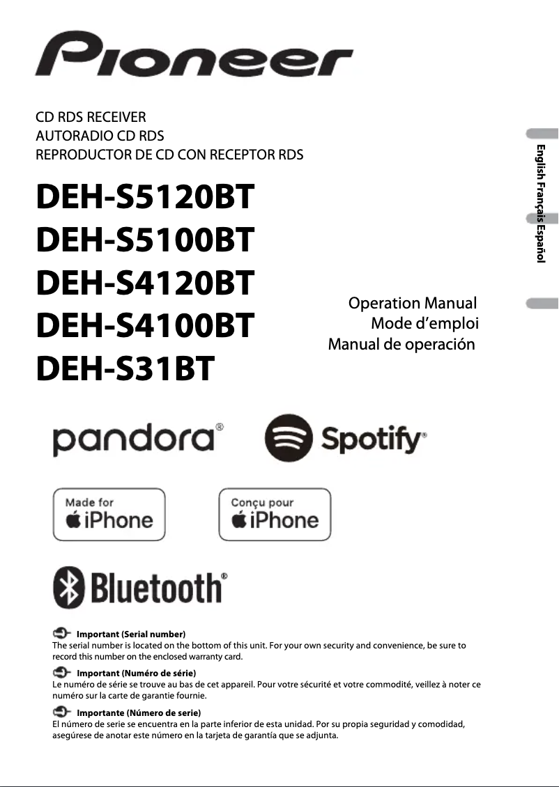 Page n°1 - Manuel utilisateur Pioneer DEH-S4100BT