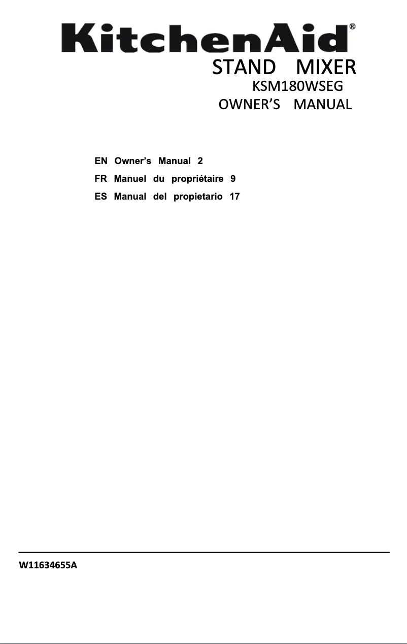 Página 1 del manual Manual de usuario KitchenAid KSM180WSEG