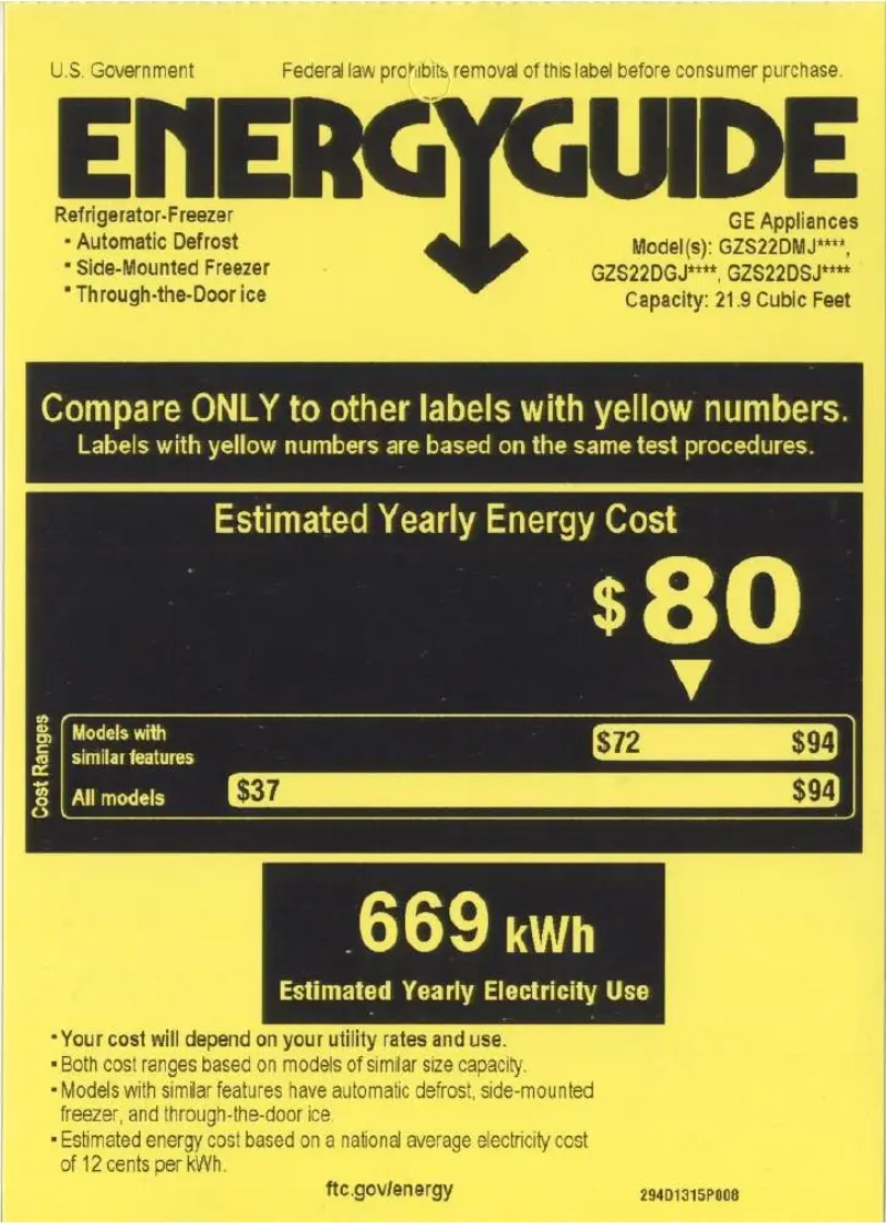 Page 1 de la notice Label énergétique GE LSHF6LGZWW