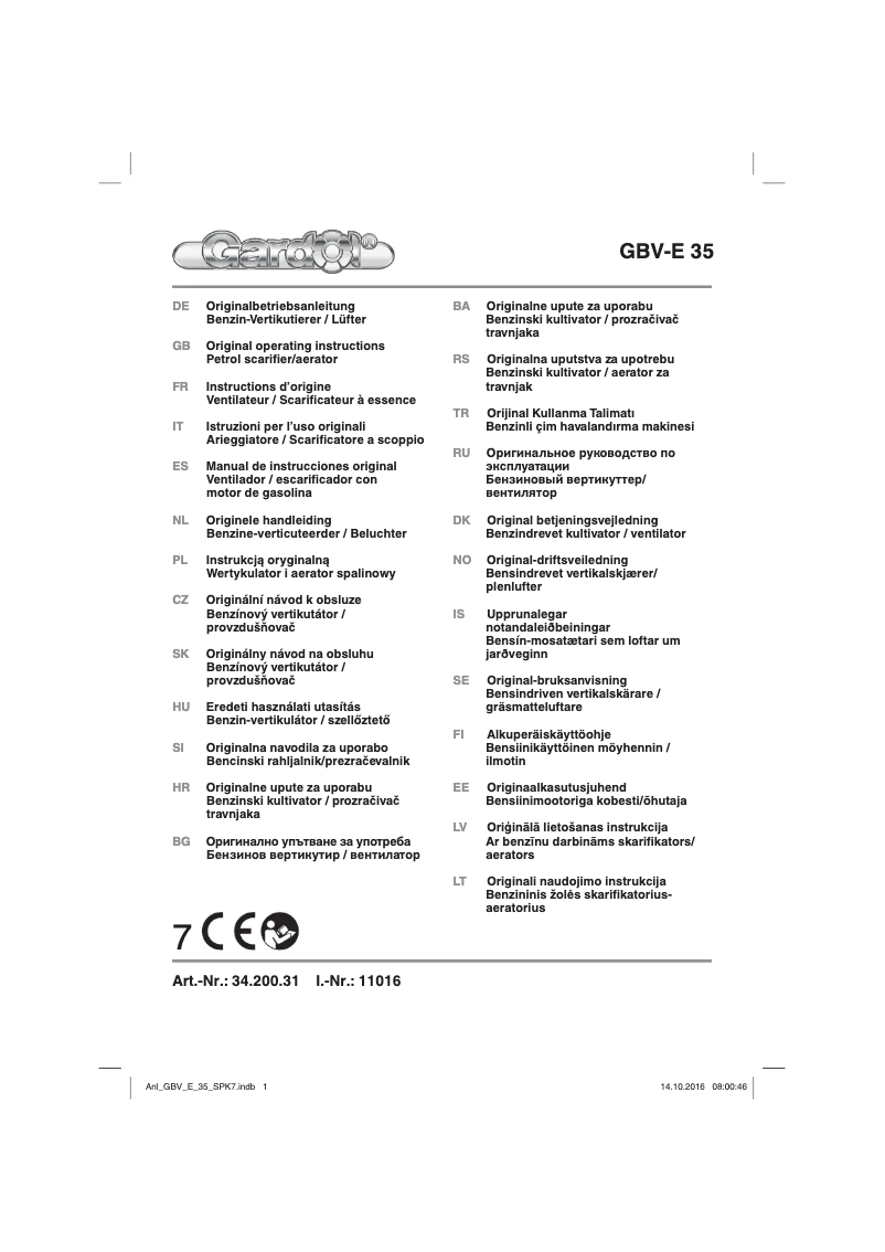 Page 1 de la notice Manuel utilisateur Gardol GBV-E 35