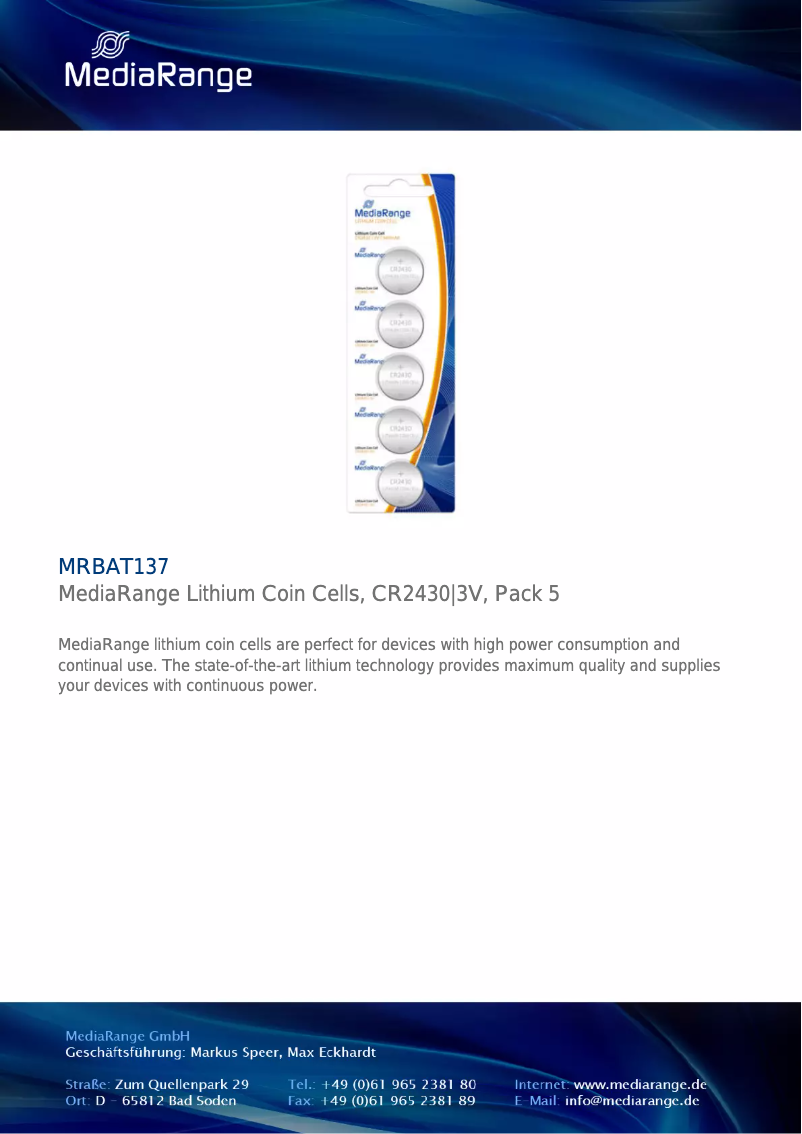 Page n°1 - Manuel utilisateur MediaRange MRBAT137