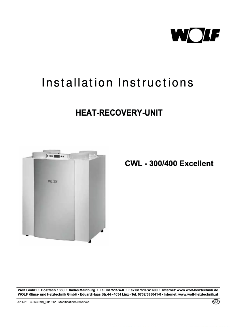 Page n°1 - Manuel utilisateur Wolf CWL-2-325