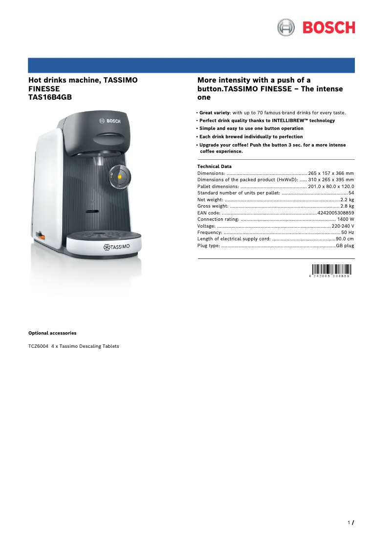 Image de la première page du manuel de l'appareil Tassimo Finesse TAS16B4