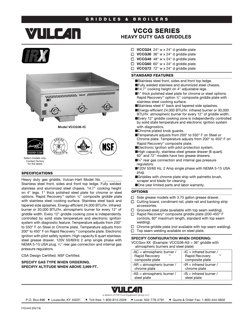 Page n°1 - Fiche technique Vulcan VCCG48