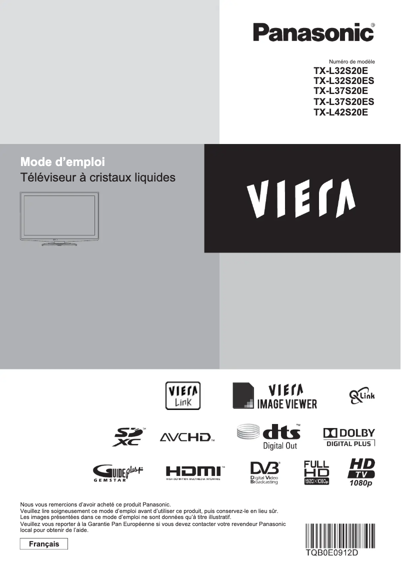 Page 1 de la notice Manuel utilisateur Panasonic Viera TX-L37S20ES