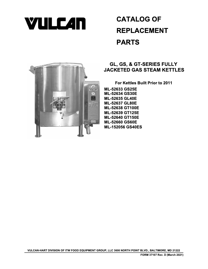 Page 1 de la notice Catalogue Vulcan GS40ES
