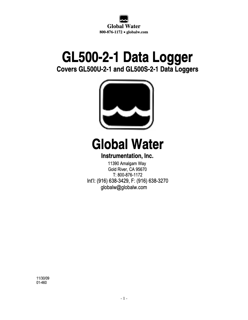 Page 1 de la notice Manuel utilisateur Global Water GL500-2-1