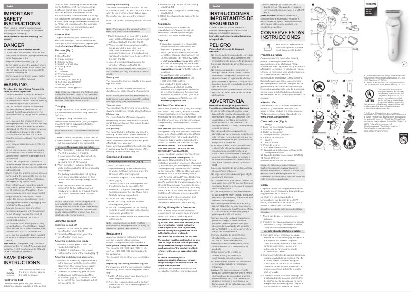 Page 1 de la notice Manuel utilisateur Philips SatinShave Advanced BRL131