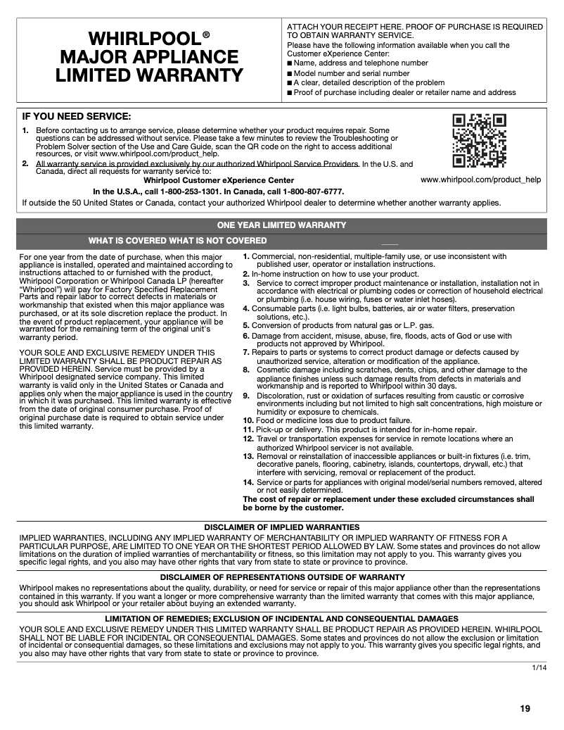 Page n°1 - Mode d'emploi Whirlpool WRT318FMD