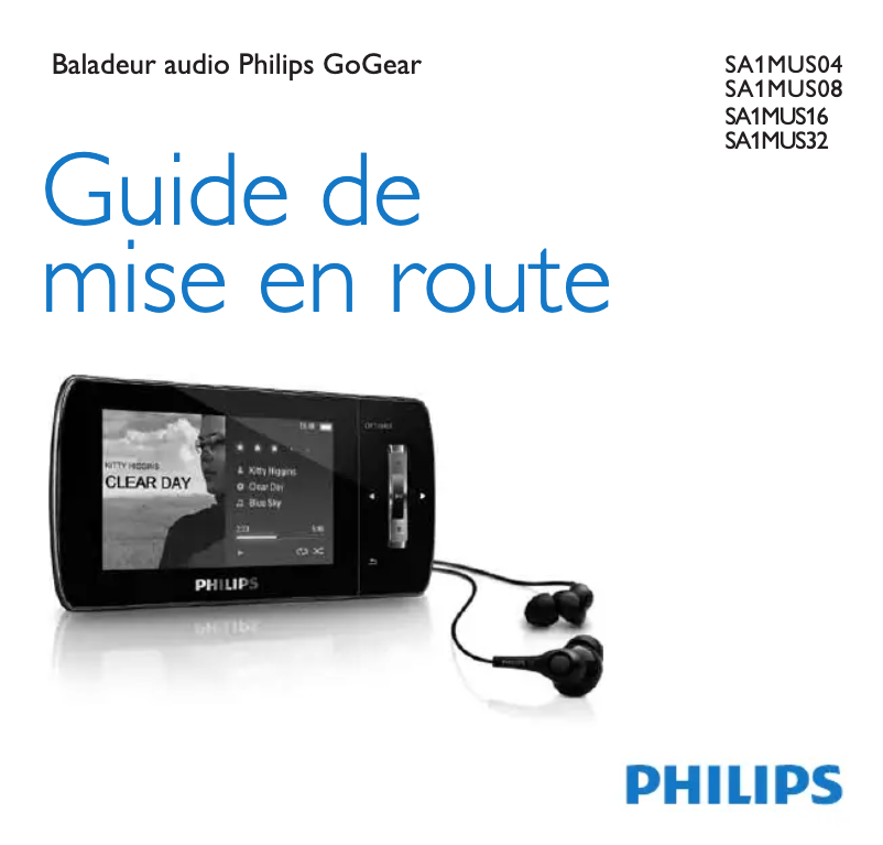 Page 1 de la notice Guide de démarrage rapide Philips GoGear SA1MUS08K