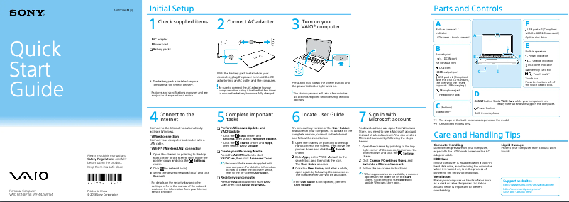 Page n°1 - Guide d'installation Sony Vaio Fit 15 SVF15416CXB