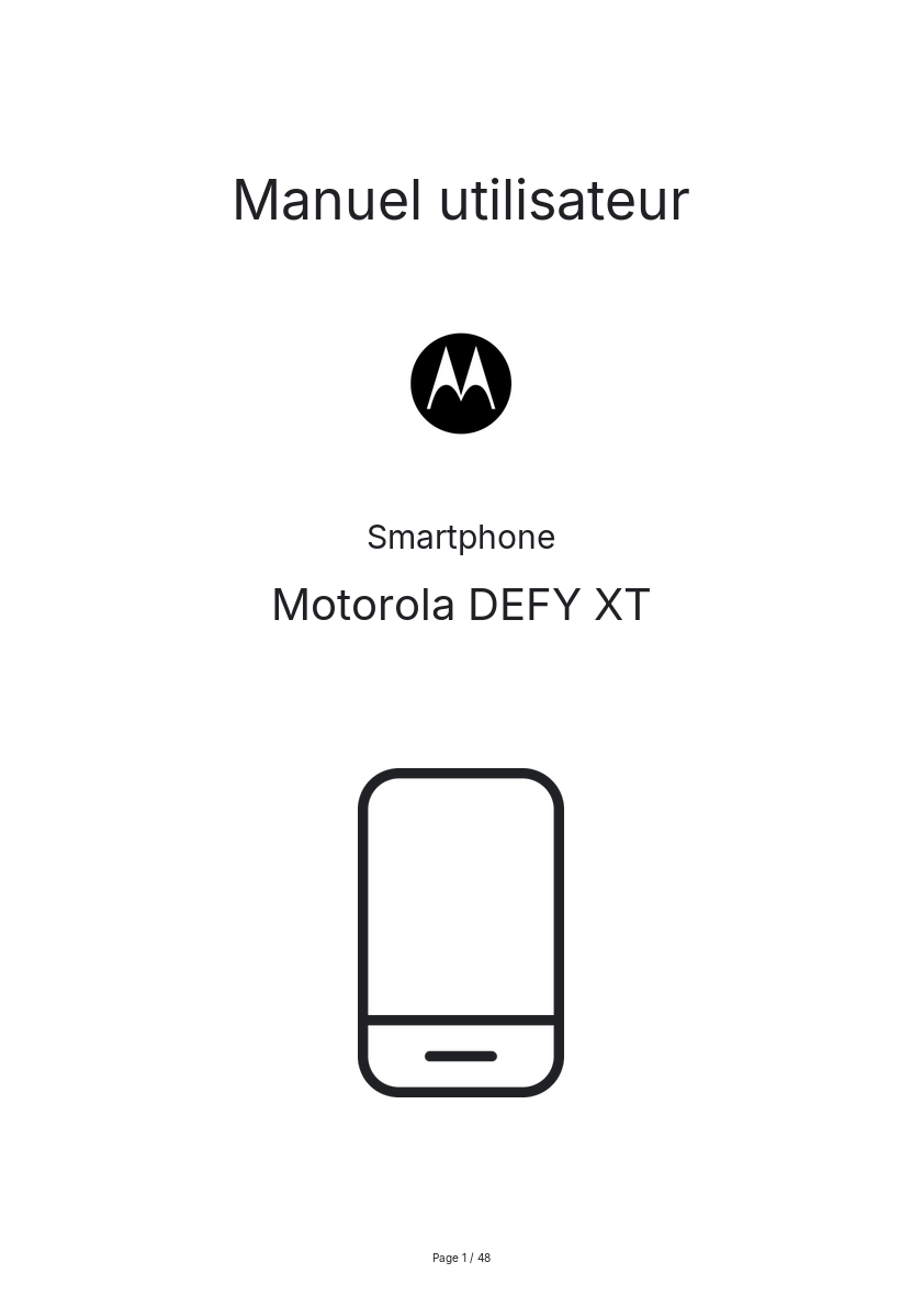 Page 1 de la notice Manuel utilisateur Motorola DEFY XT