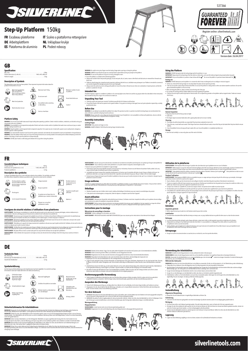 Page 1 de la notice Manuel utilisateur Silverline 537366