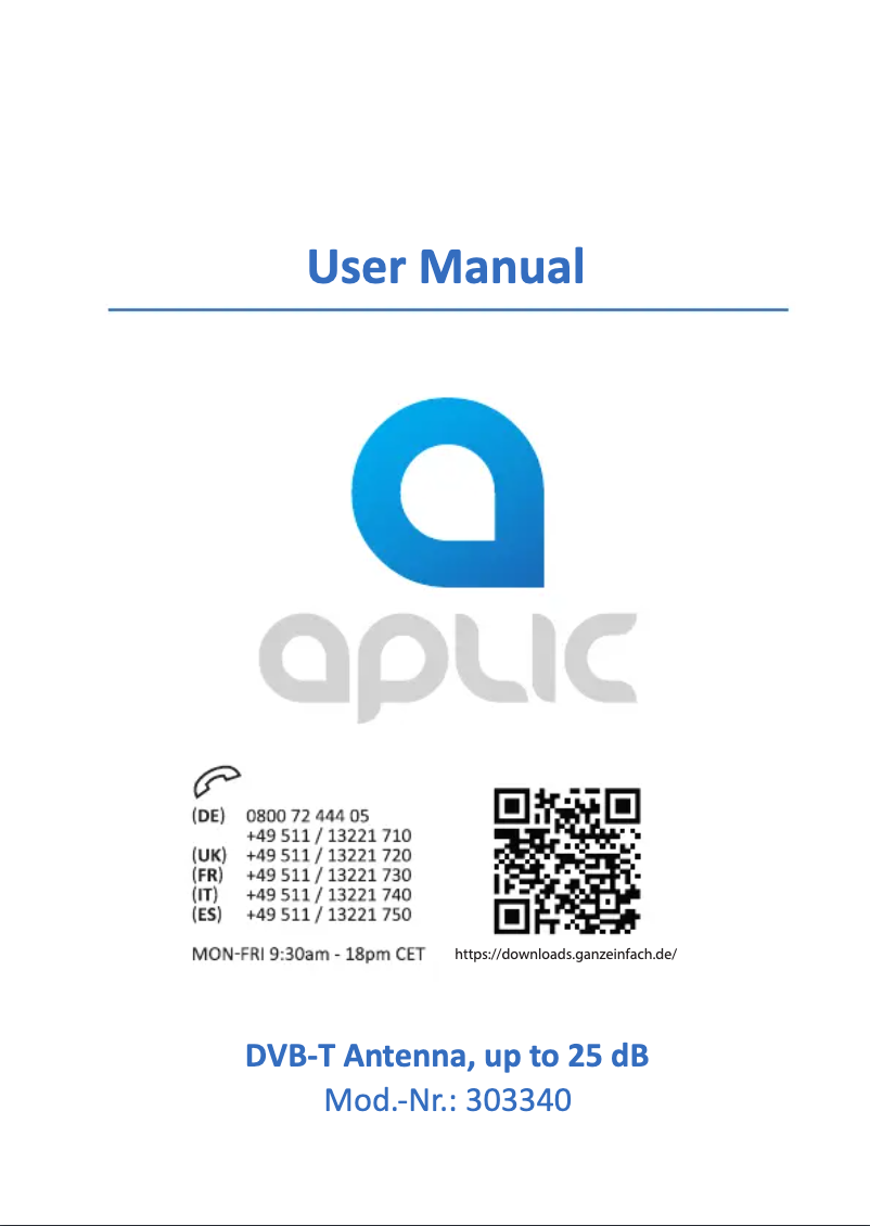 Page 1 de la notice Manuel utilisateur Aplic 303340