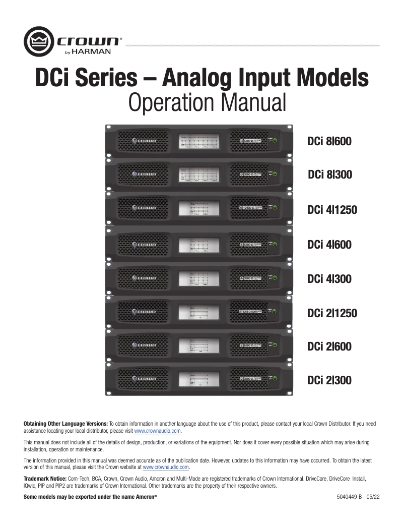 Page 1 de la notice Manuel utilisateur Crown DCi 8|600