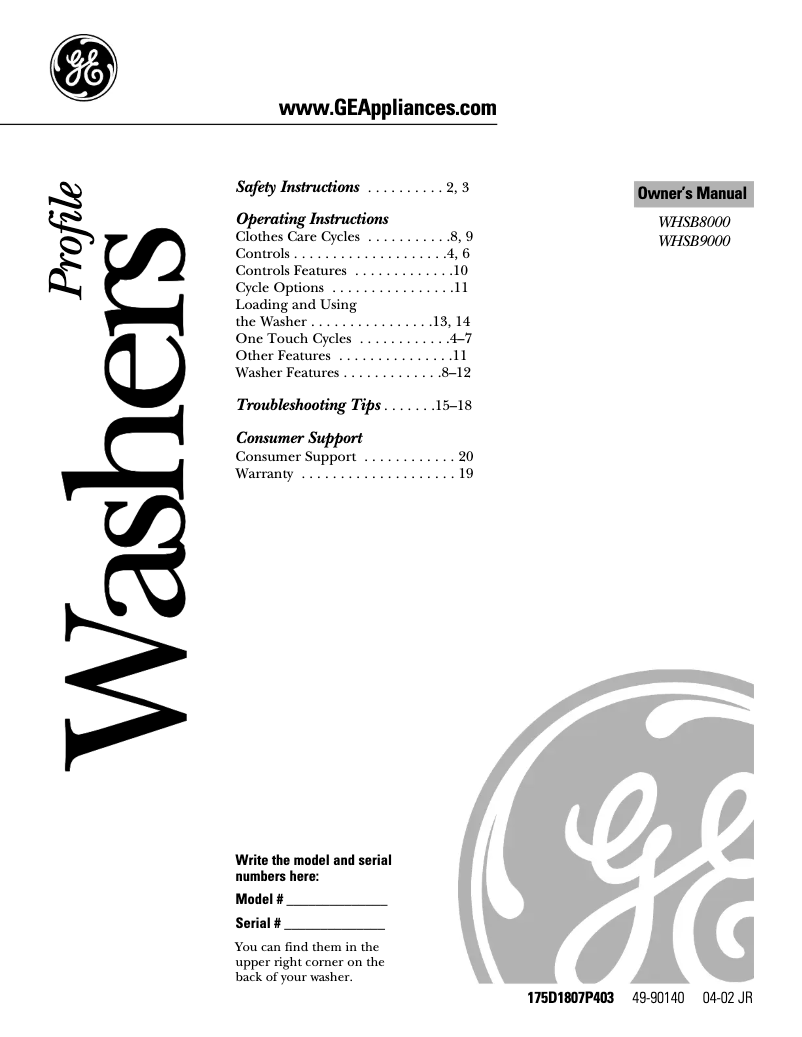 Page n°1 - Mode d'emploi GE WHSB9000BWW