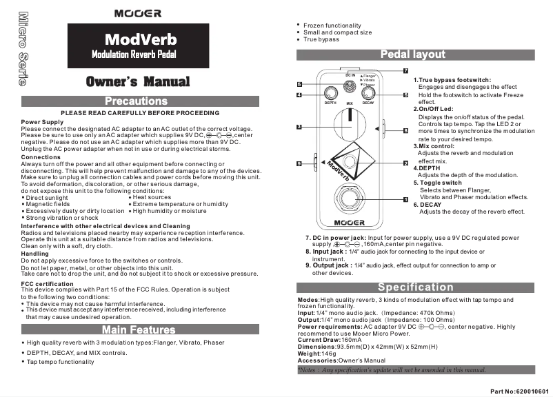 Page 1 de la notice Manuel utilisateur Mooer Modverb