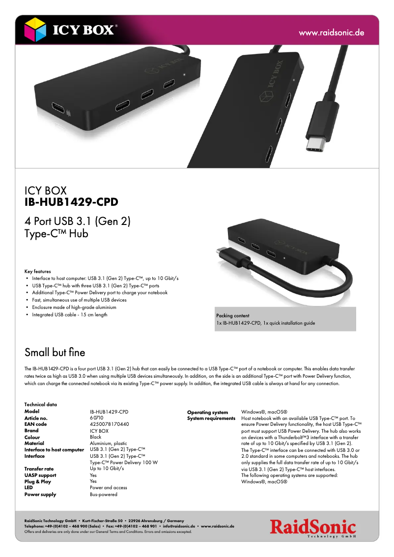 Image de la première page du manuel de l'appareil IB-HUB1429-CPD