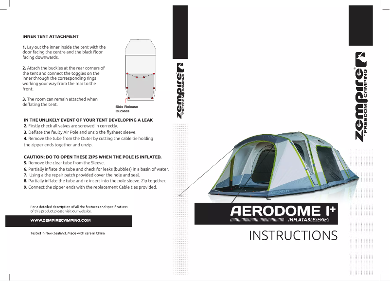 Page 1 de la notice Manuel utilisateur Zempire Aerodome I plus